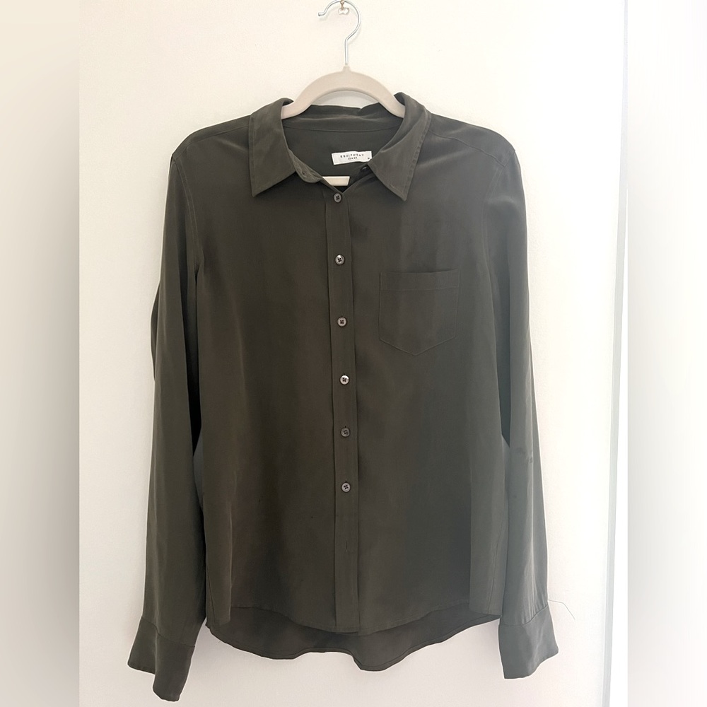 army green silk equipment blouse